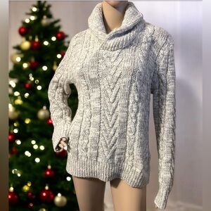 Express Chunky Cable Knit Shawl Collar Women Alpaca Wool Blend Cozy Sweater Sz S